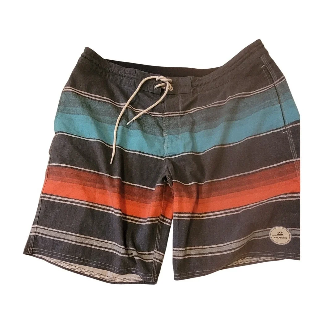 Billabong Recycler Mens Striped Board Shorts Charcoal Teal Orange M104ASBP 34‎